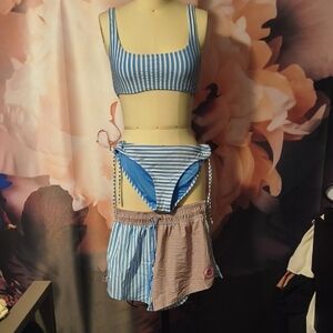Blue and White Striped Bikini Set With Shorts Roxy